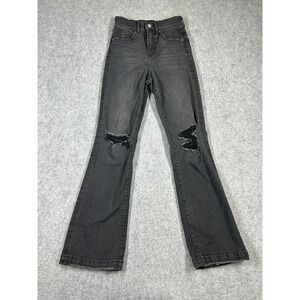 Express Jeans Womens 0 Black Distressed High Rise Raw Hem Stretch 90s Boot
